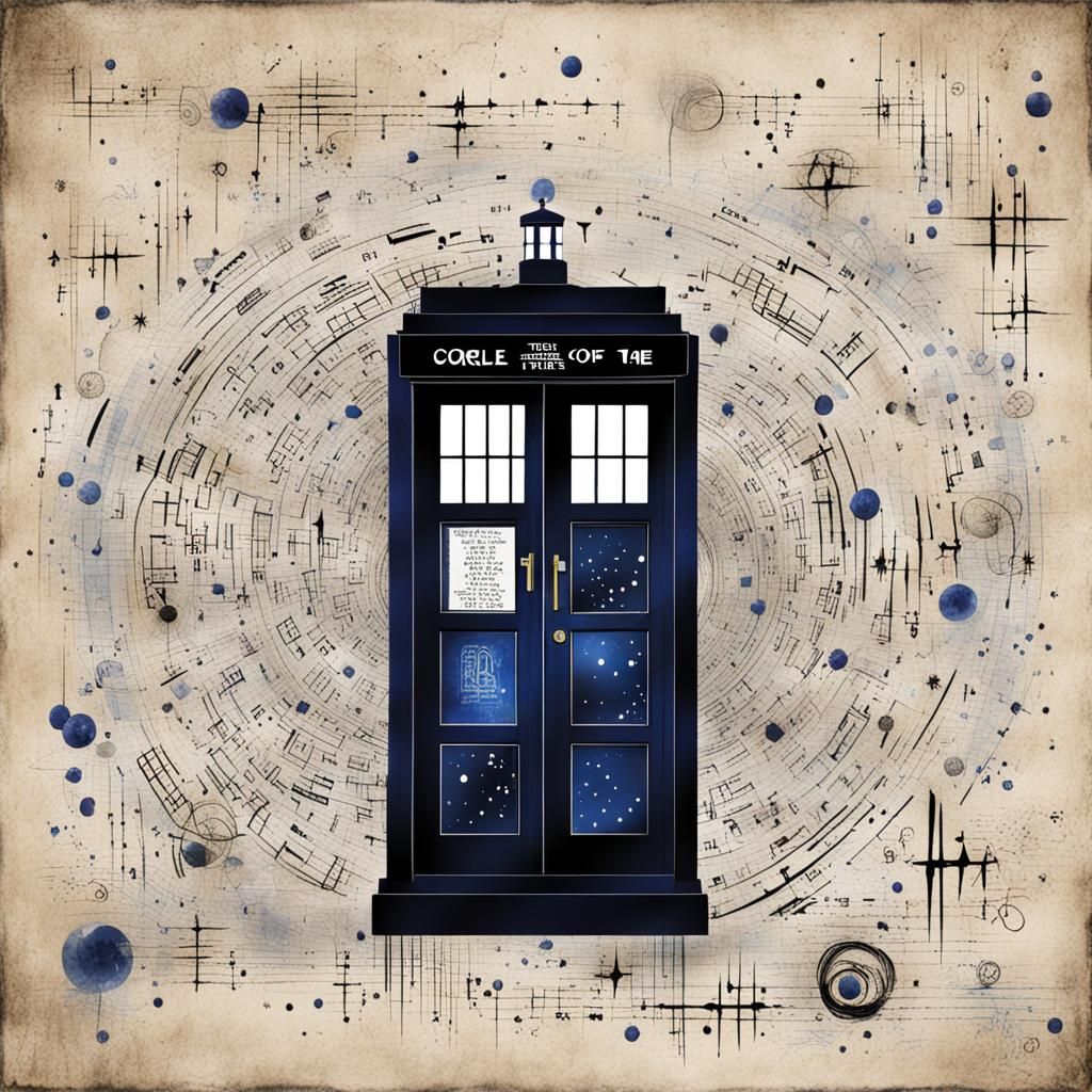 Whimsical Symbolic Tardis with Asemic Elements
