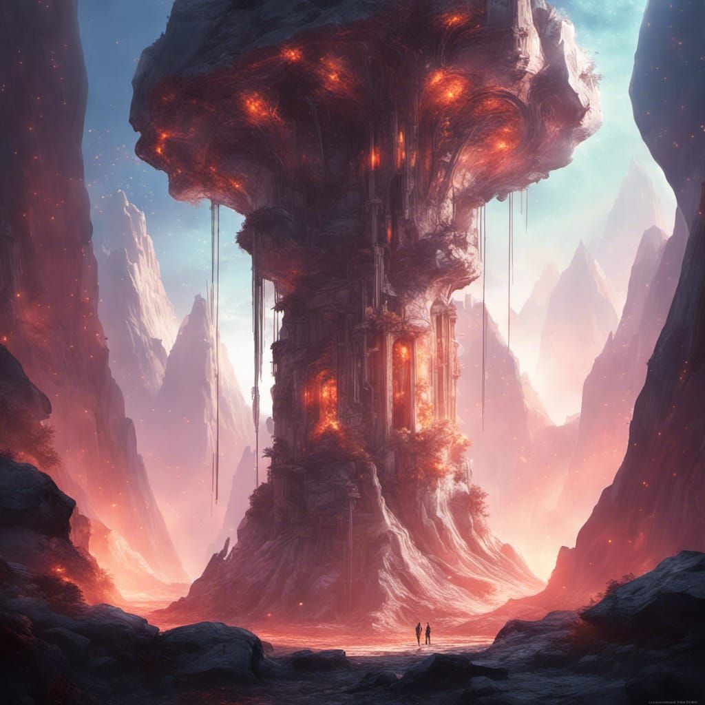 Bioluminescent Portal in Ruby Mountain Landscape