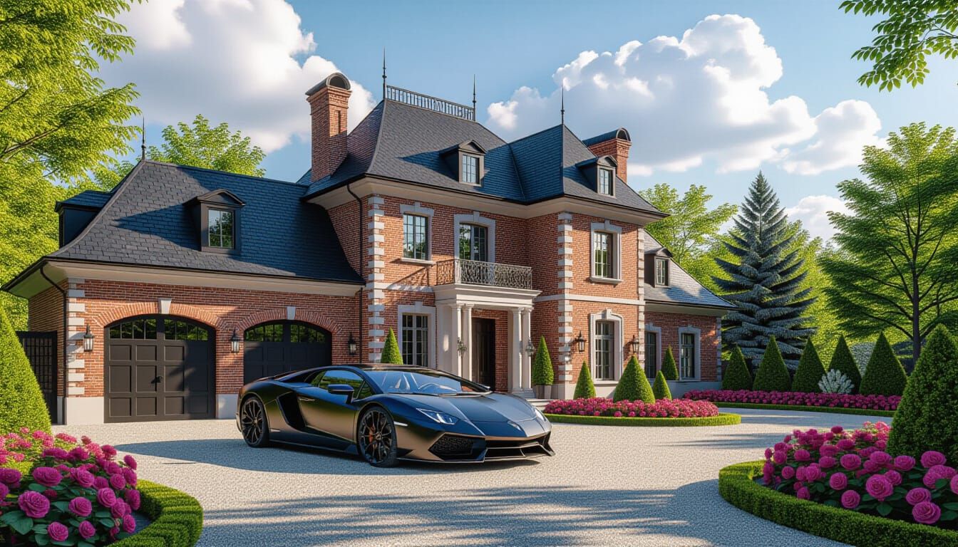 Grand Chateau and Lamborghini in Golden Hour Light