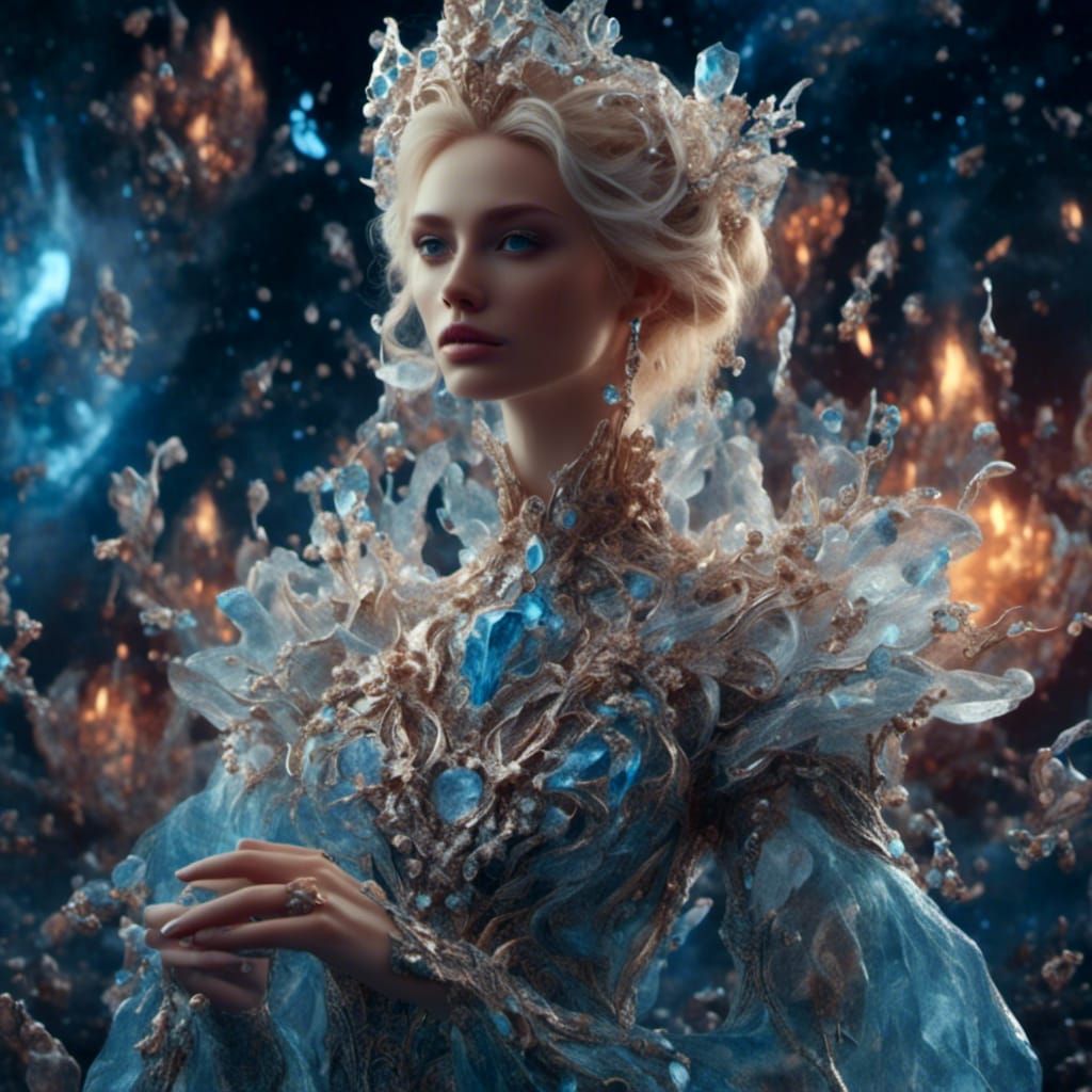 Transparent Blonde with Glass Jewelry in Cosmic Scene