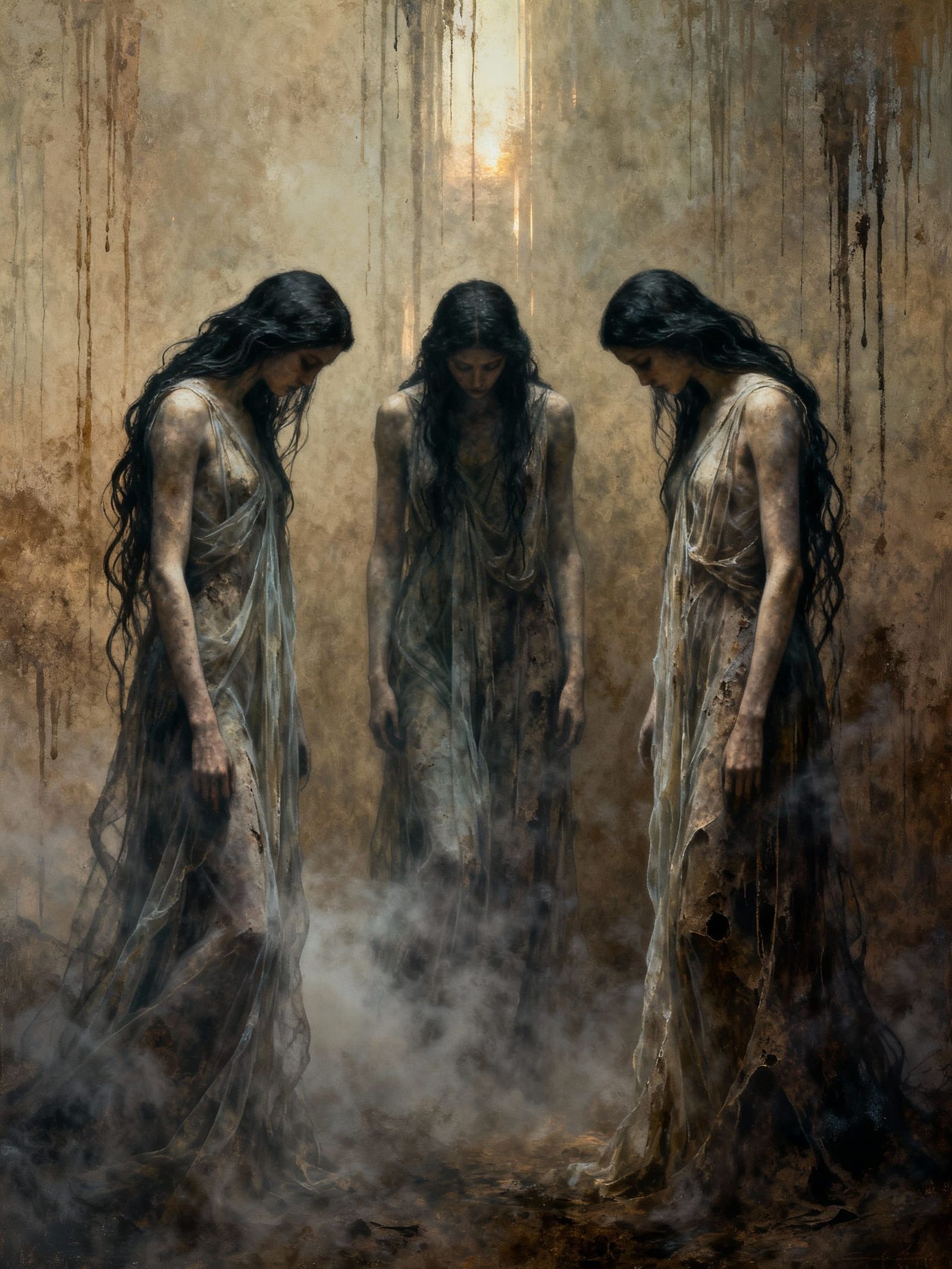 Ethereal Ghostly Figures in Surreal Void