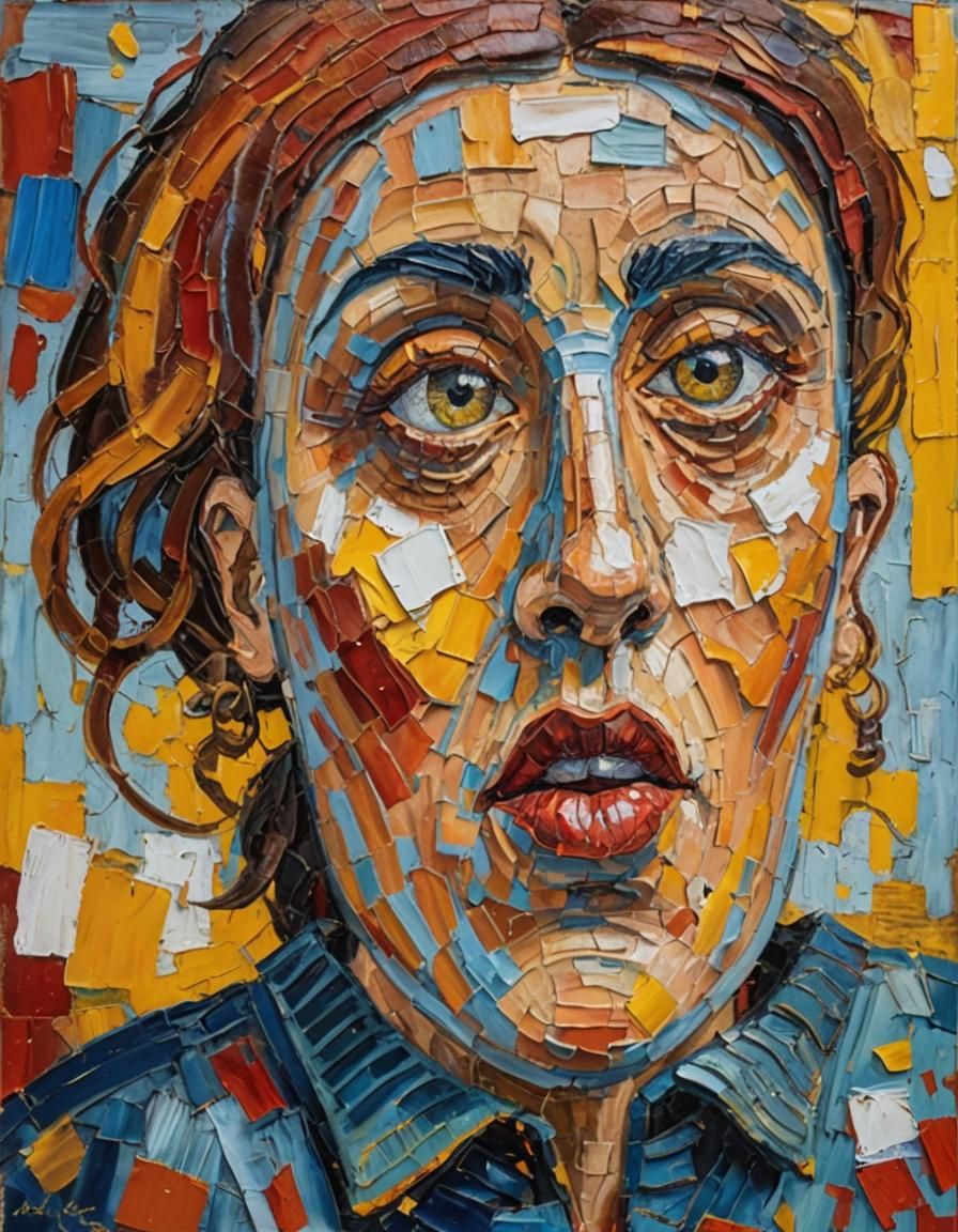 Expressionist Oil Painting of a Woman in Impasto Style