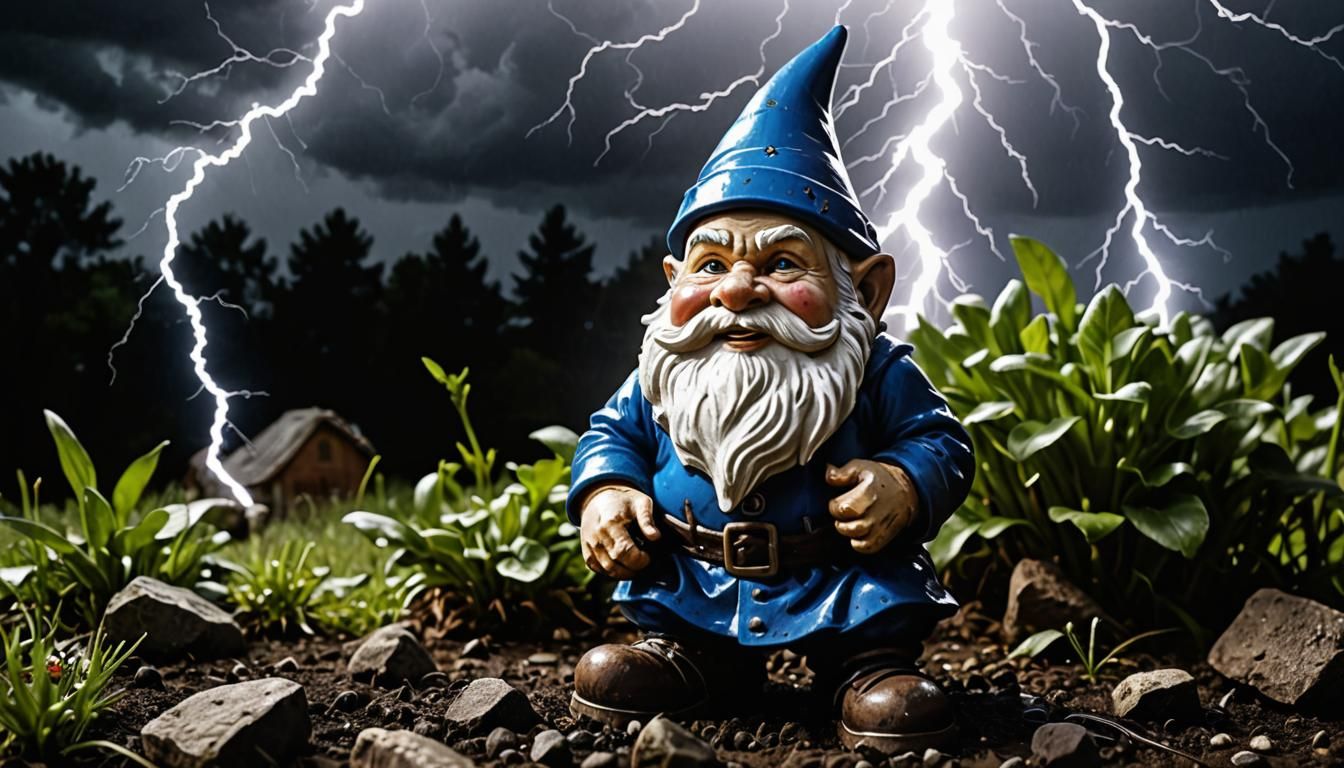 Gnome Hit by Lightning: Dark and Realistic