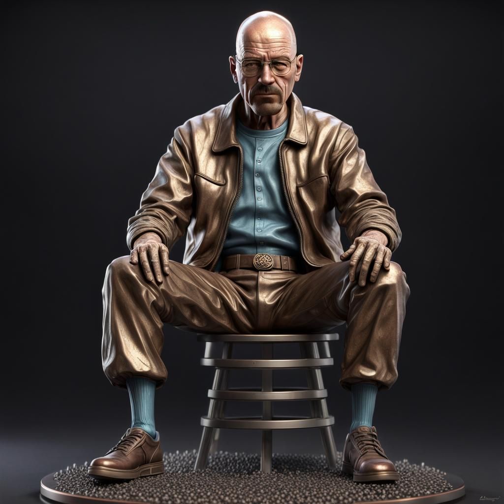 Metallic Walter White Statue in Bronze, Detailed 8K
