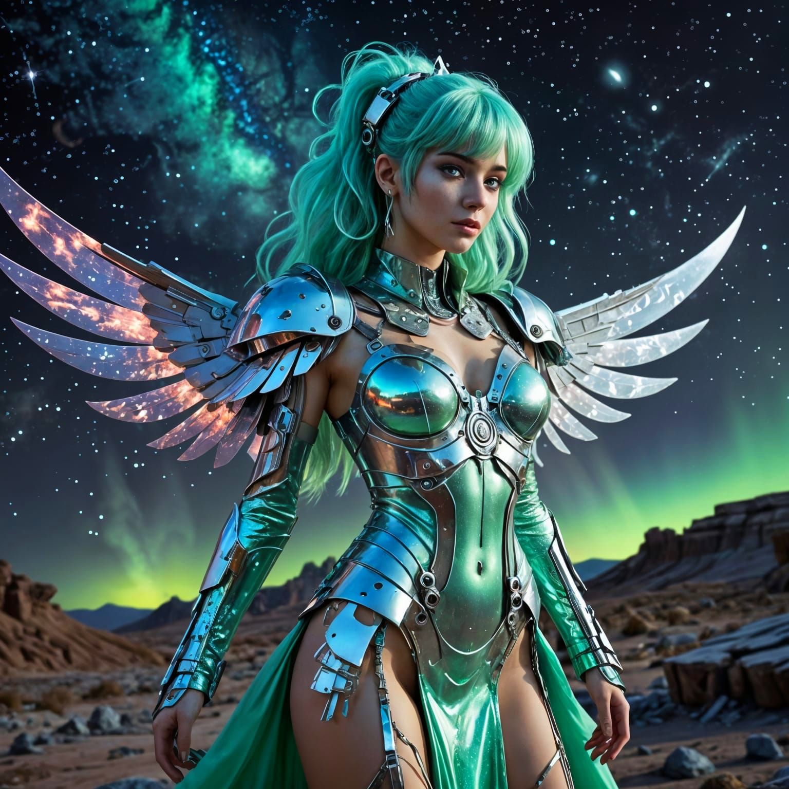 Cyberpunk Space Pirate Princess with Chrome Wings