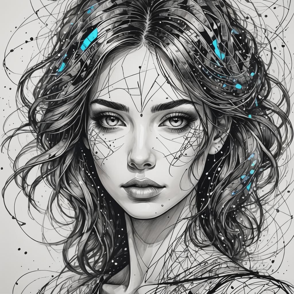 Stylized Portrait of a Girl: Hand-Drawn Doodle