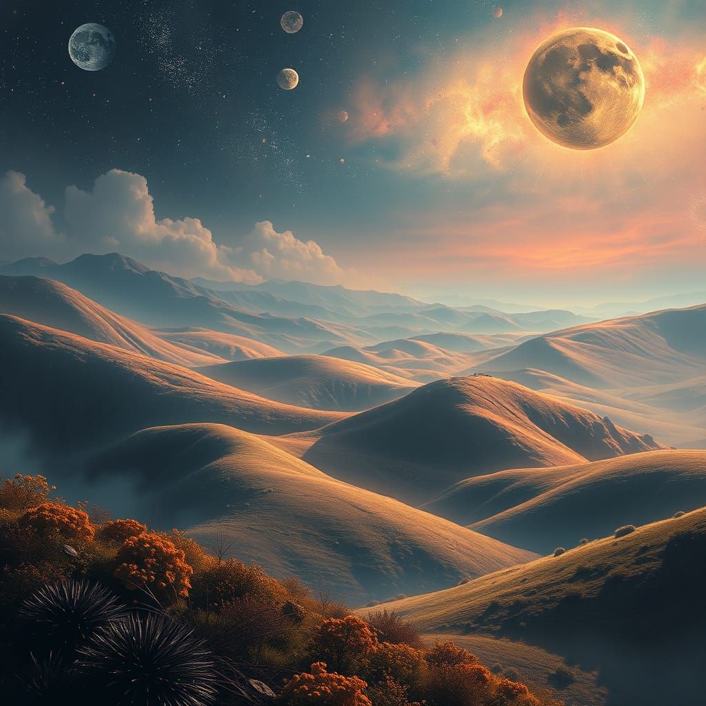 Mystical Arcane Realm with Celestial Bodies