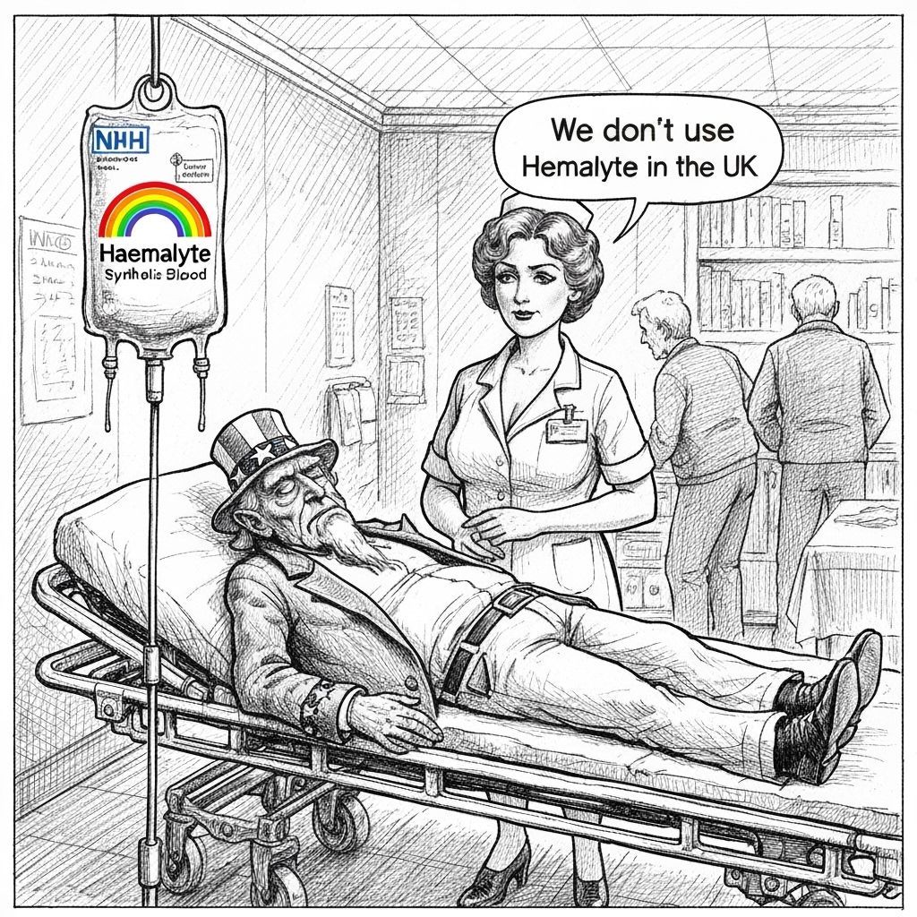 Uncle Sam Receives Synthetic Blood in Hospital Sketch