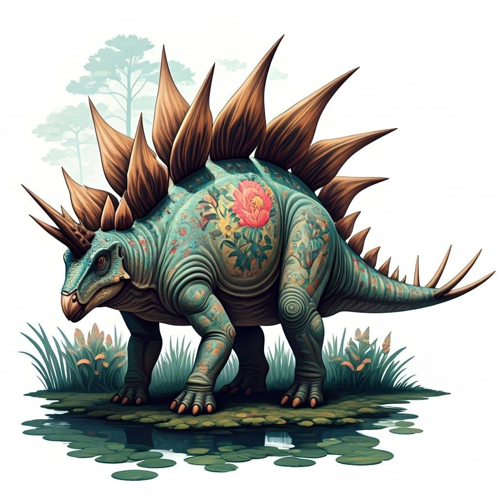 Futuristic Stegosaurus Blends Art Deco and Punk in Impressio...
