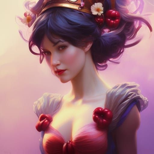 Snow White Portrait with Apples, Hyperdetailed Art