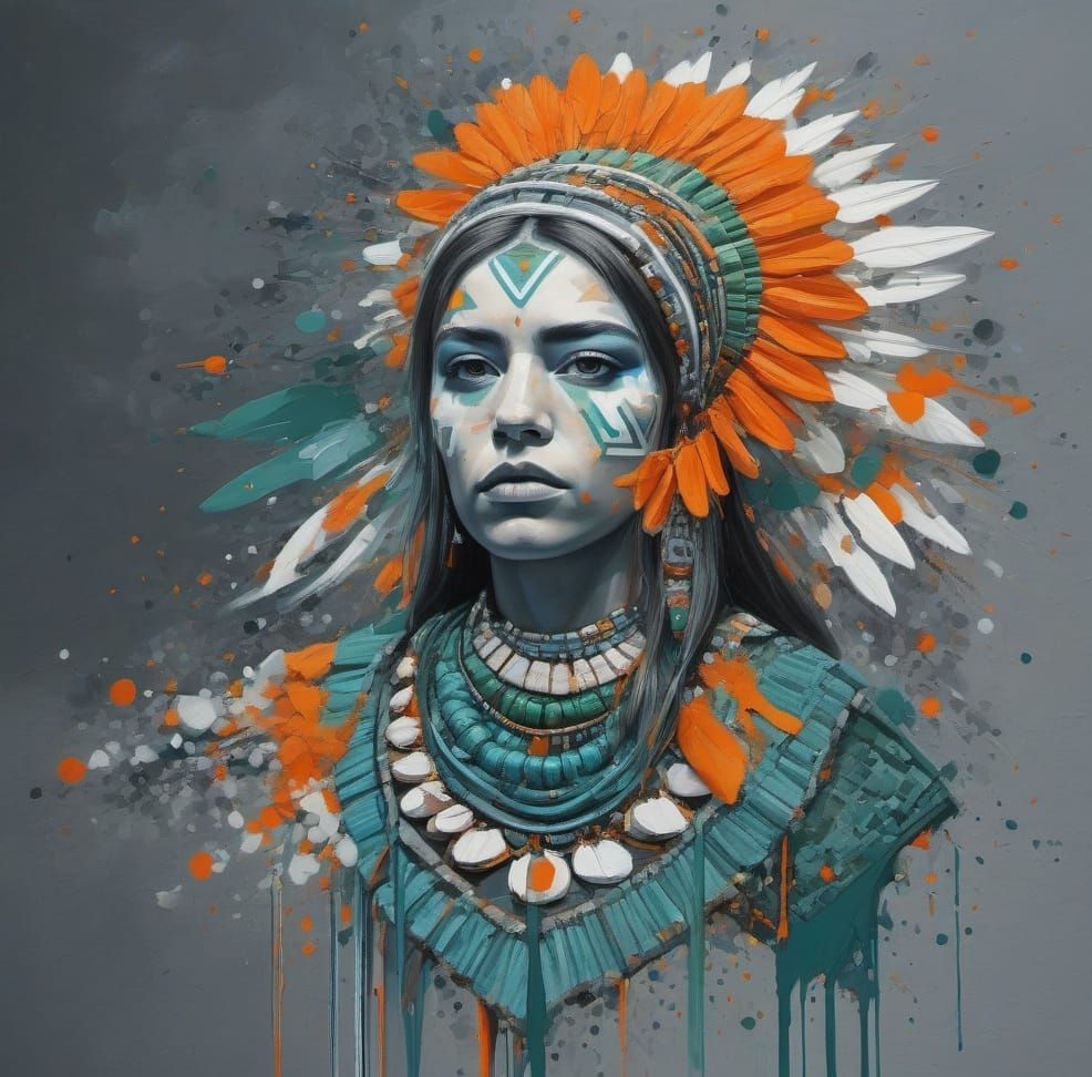 Surreal Abstract Painting with Aztec and Bossa Nova Elements