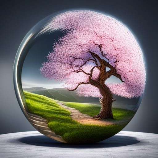 Cherry Blossom Tree in Marble Ball