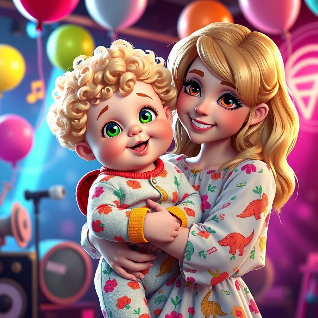 Whimsical Modern 3D Art of a Chubby Swedish Toddler in Rainb...