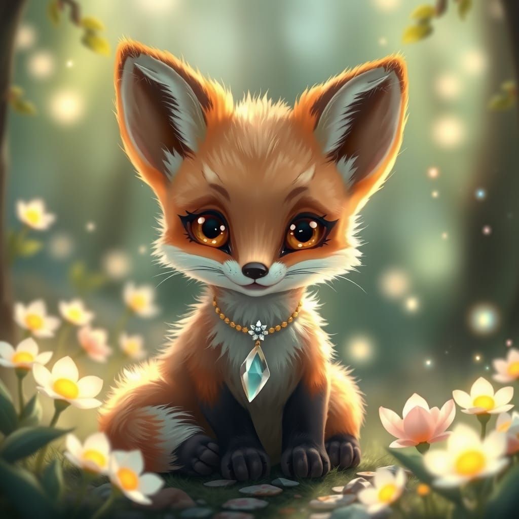Enchanted Fox Cub in Dreamy Fantasy Forest