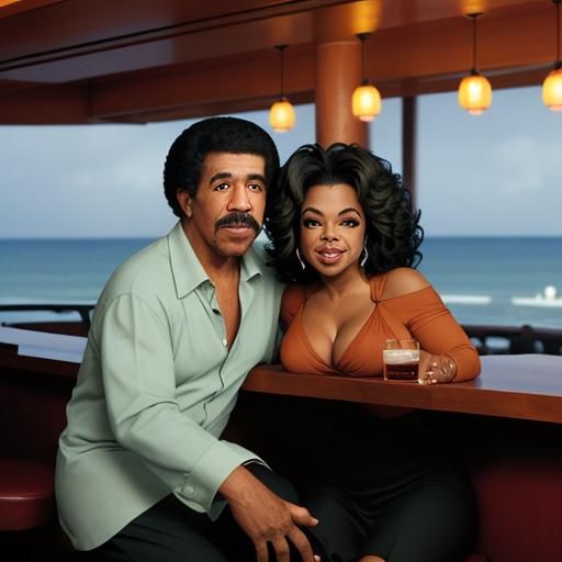 Oprah Winfrey and Richard Pryor at Oceanfront Bar