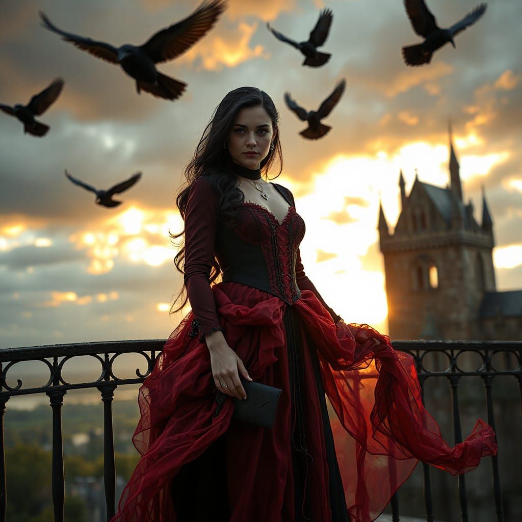 Gothic Princess in Dramatic Stormy Skies