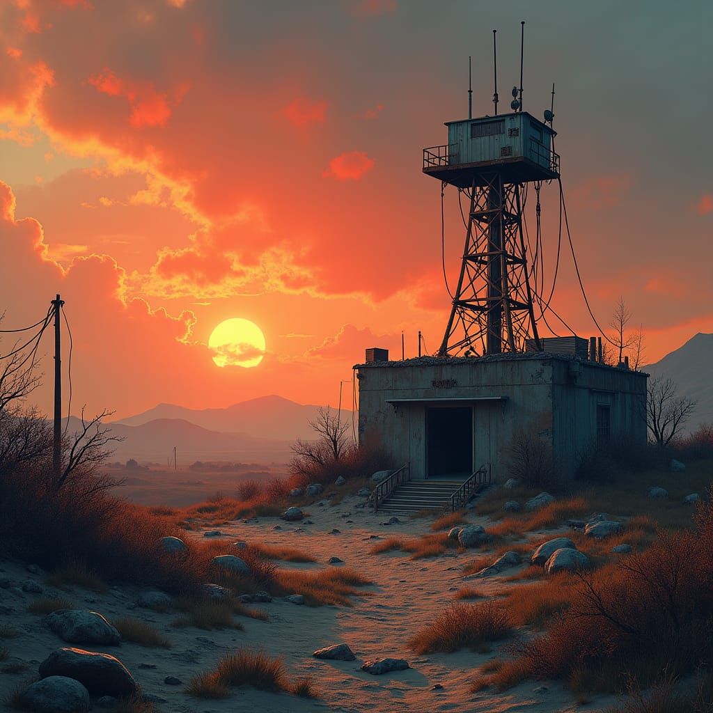 Post-Apocalyptic Settlement with Radio Tower, Matte Painting