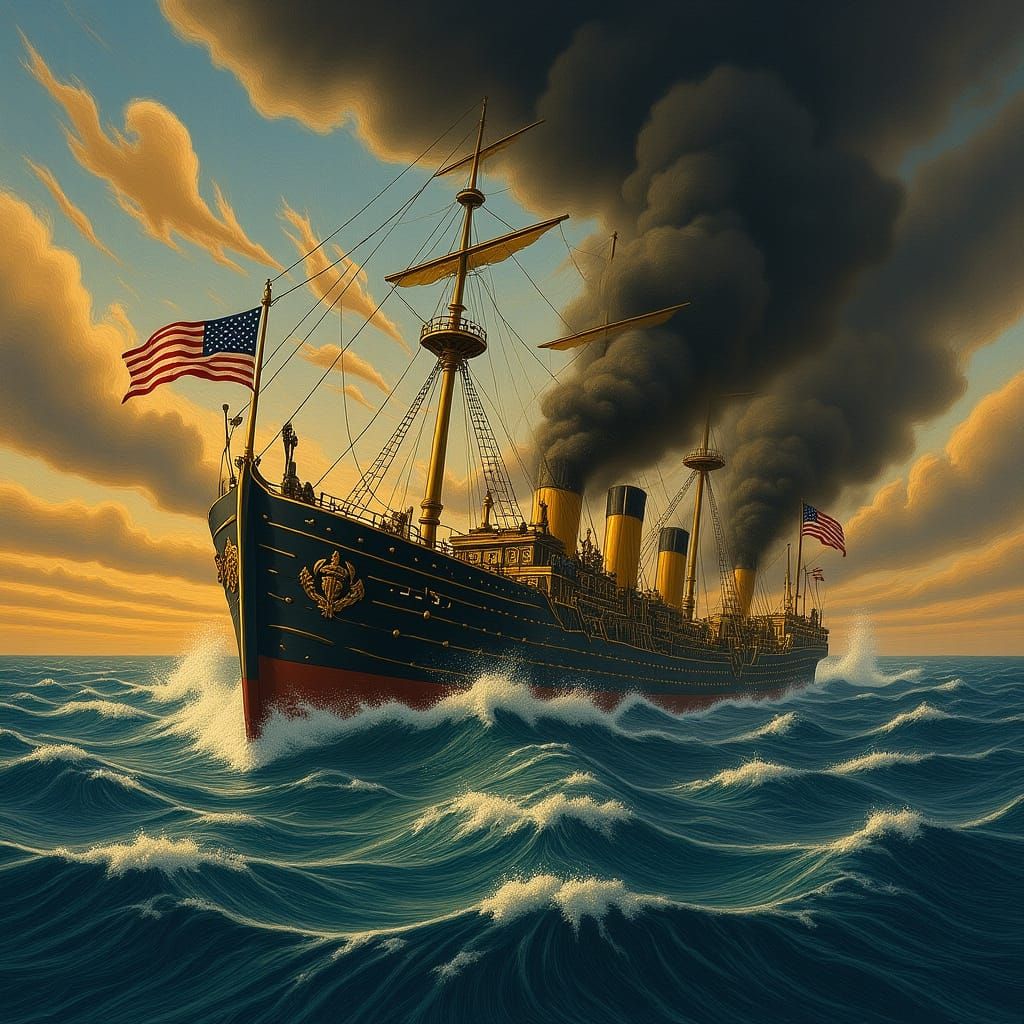 SMS Helgoland Battleship in Dramatic Art Nouveau Style