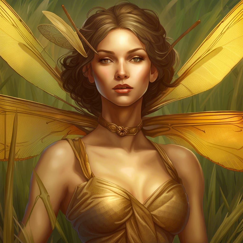 Dragonfly Queen Portrait in Art Nouveau Style