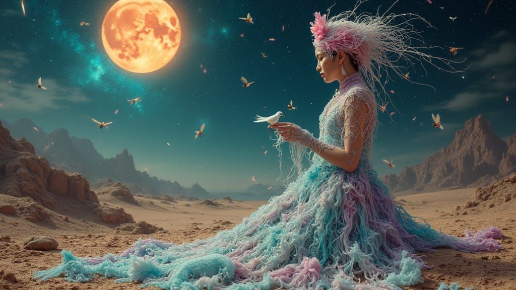 Mystical Shaman with Bioluminescent Core in Cosmic Landscape