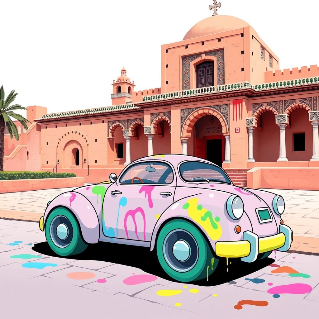 Cartoon Car Parked at Saadian Tombs in Marrakech