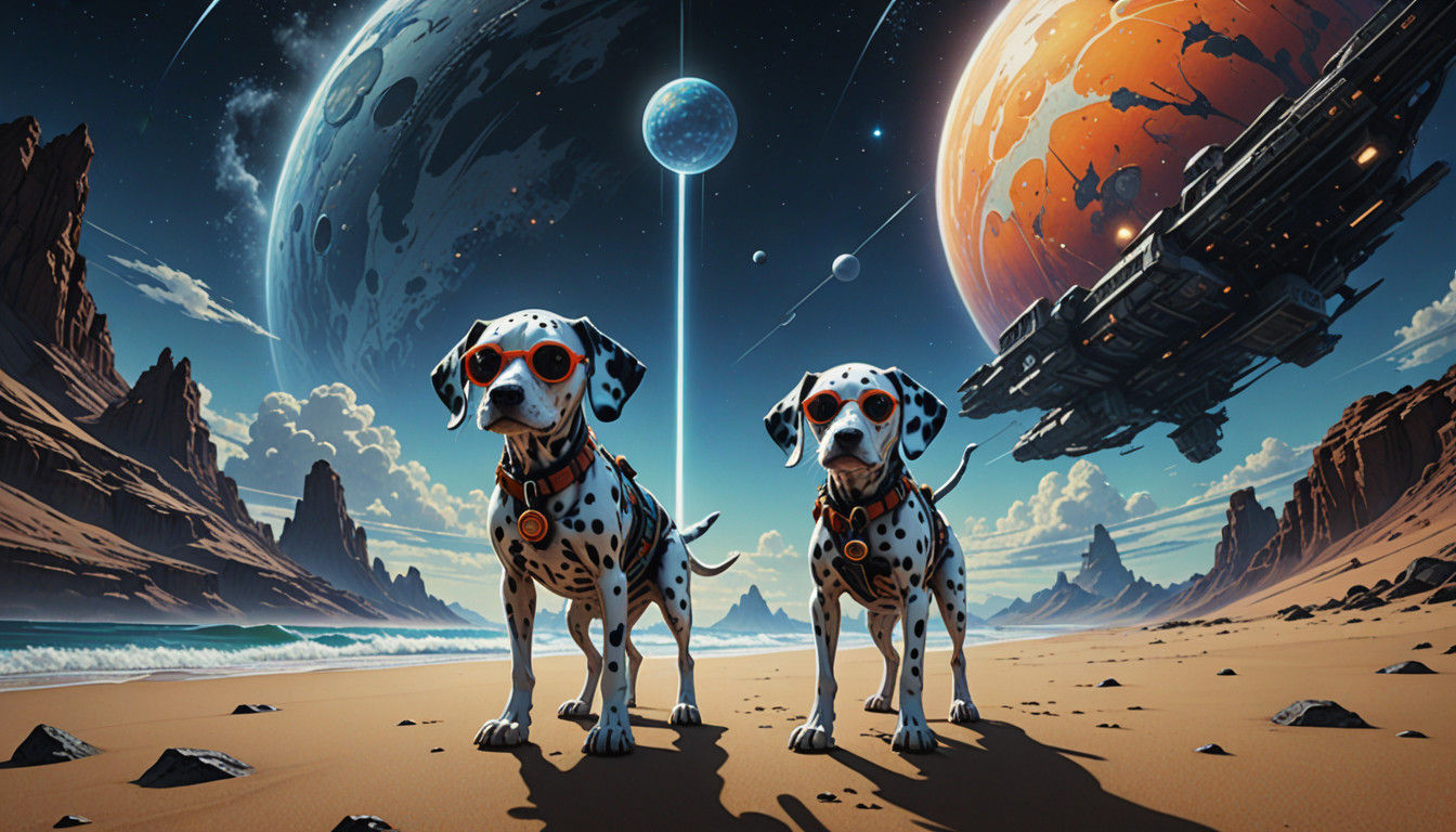 Kawaii Dalmatian Puppy Surfer Rides Comet's Golden Tail