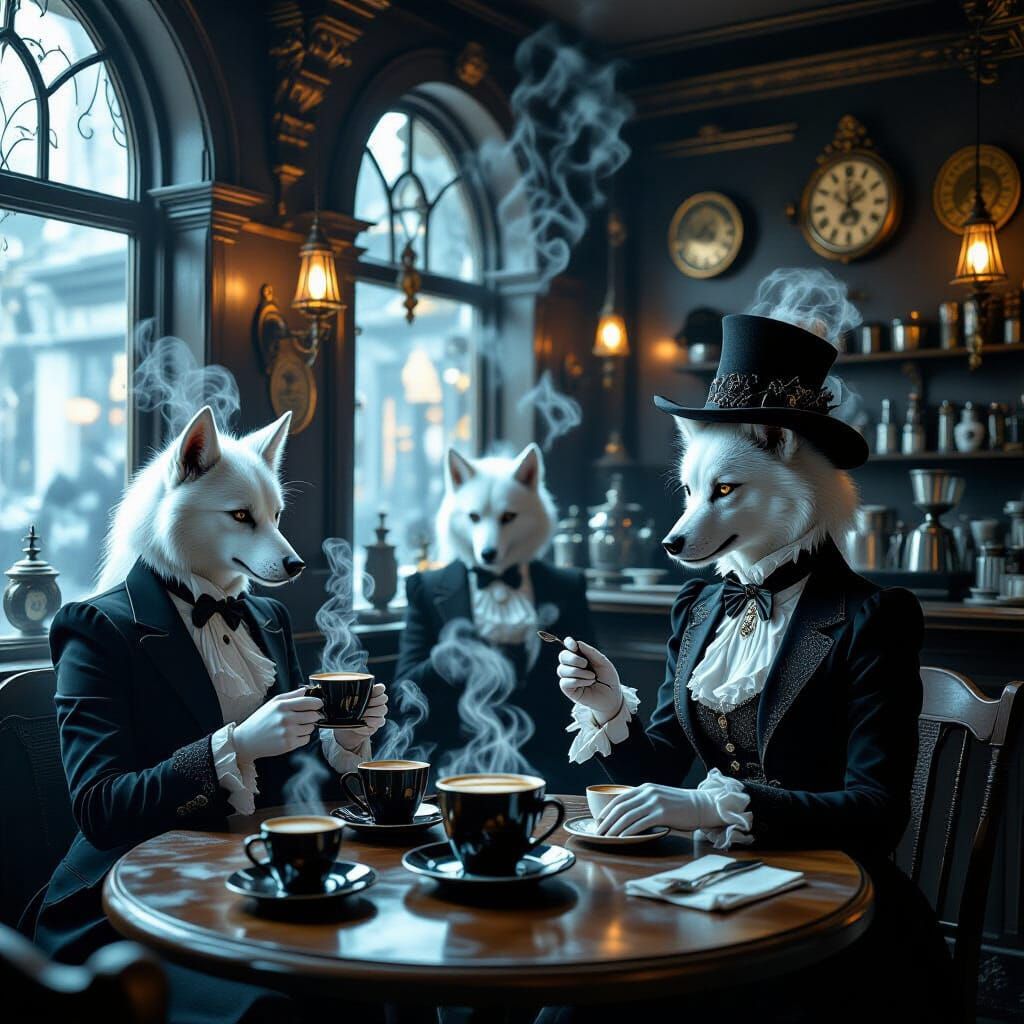 Gothic Cafe With Ghostly Dog Steam Apparitions