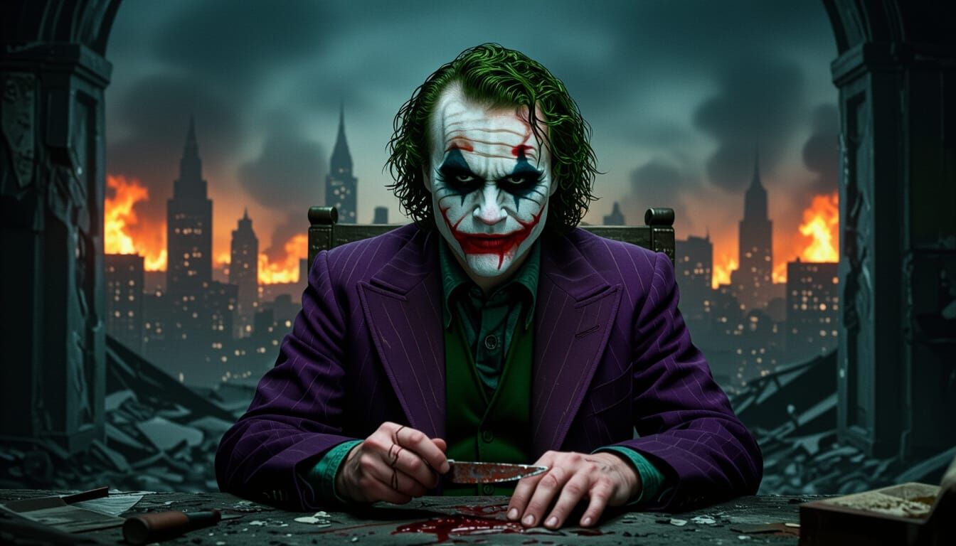 Dark Joker Carving Scars in Gothic Horror Style