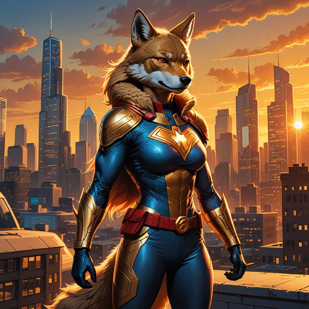 Dynamic Coyote Superheroine Concept Art