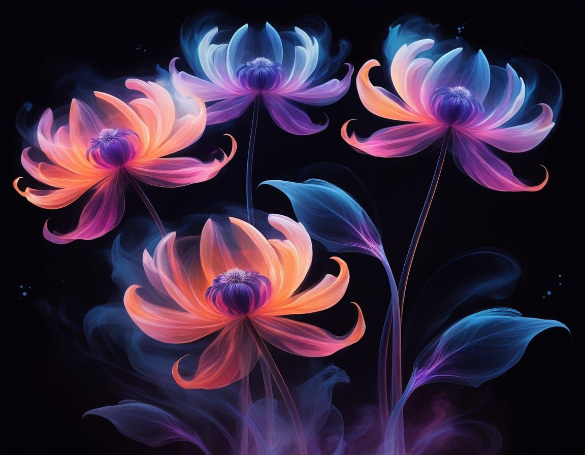 Surreal Translucent Flowers in Ethereal Dreamscape