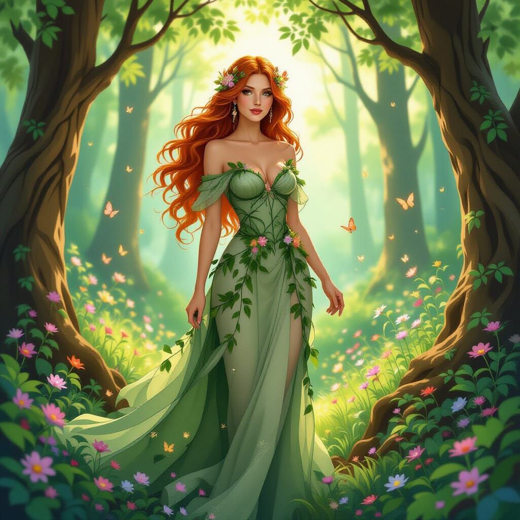 Enchanted Forest Nymph in Art Nouveau Style