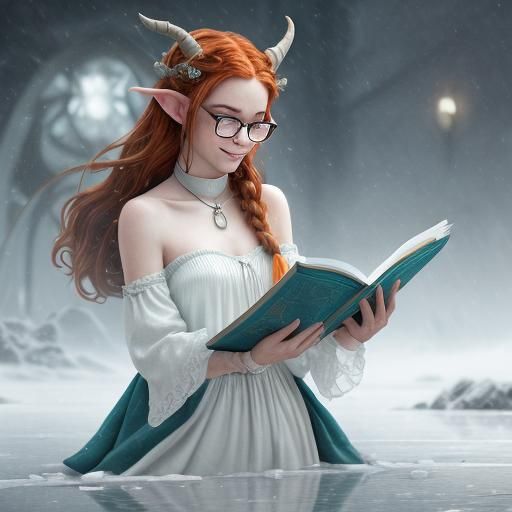 Fantasy Woman Reading with Water Magic, Digital Art