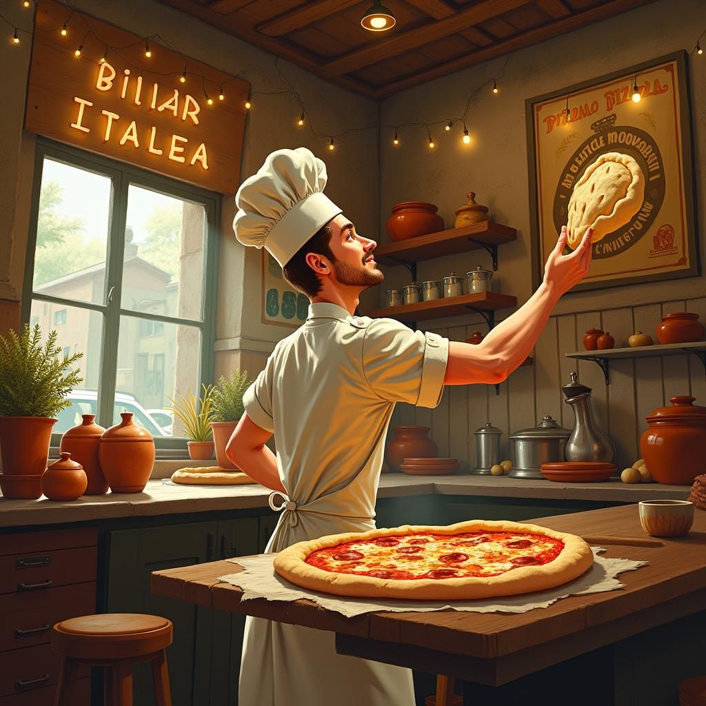 Pizza Chef Creates Delicious Meal in Rustic Pizzeria