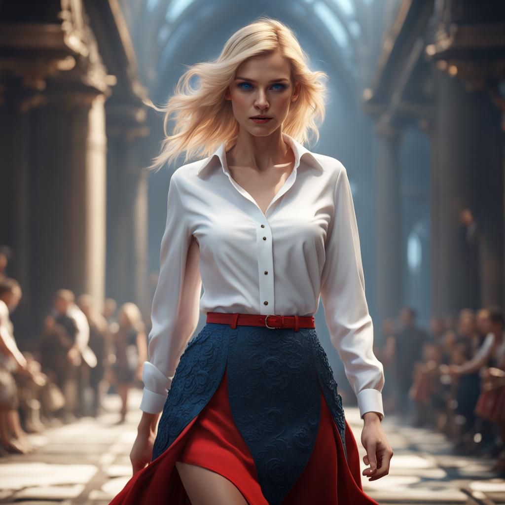 Blonde Woman on Catwalk in Fantasy Art Style