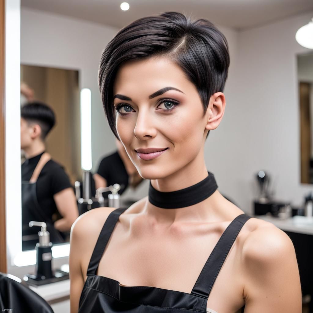 Female Hairdresser in Salon with Short Hair