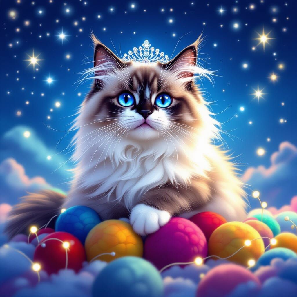 Himalayan Cat Queen on Toy Mountain in Digital Art