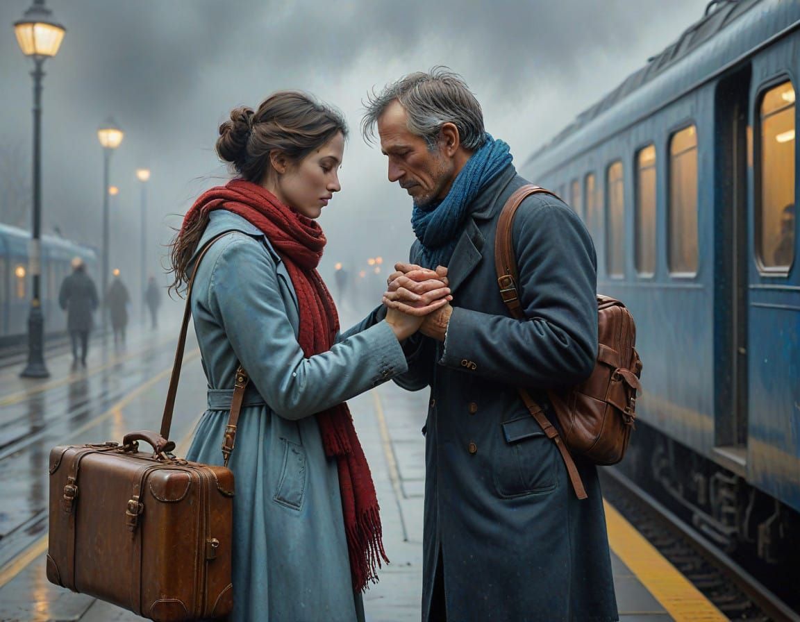 A Tender Train Station Farewell in Soft Pastel