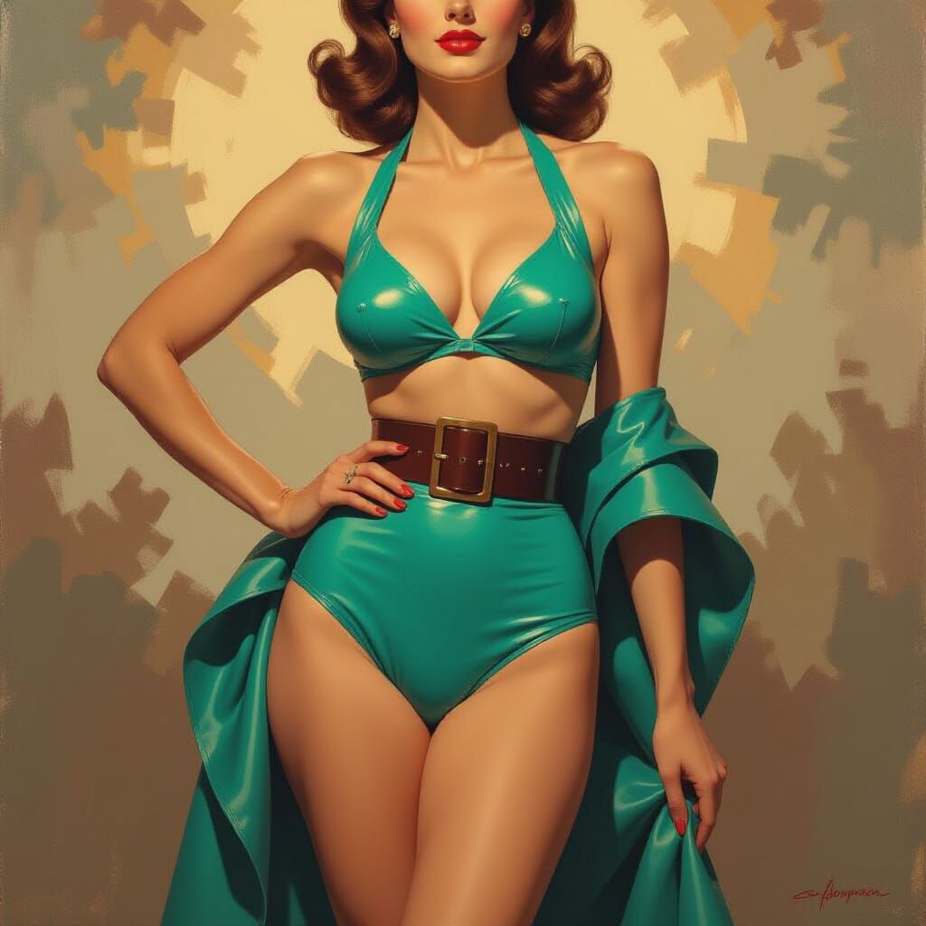 1950s Pin-Up in Impressionistic Style with Latex Bikini