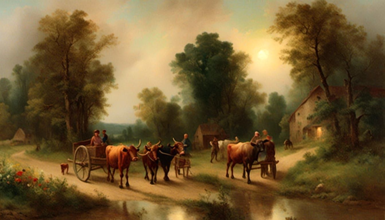 Cajun Folk Art: Villagers on a Winding Road