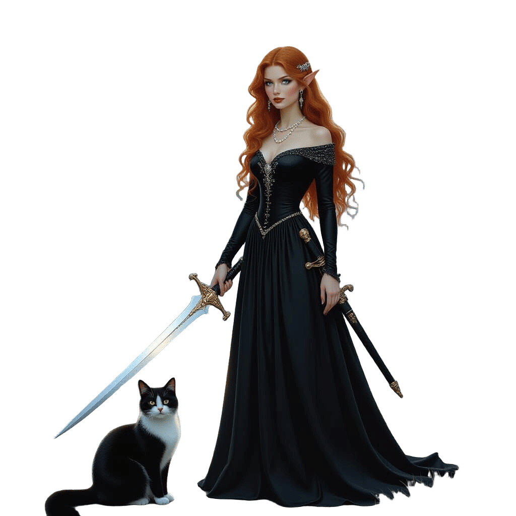 Ginger Elf by River in Oil Painting Style