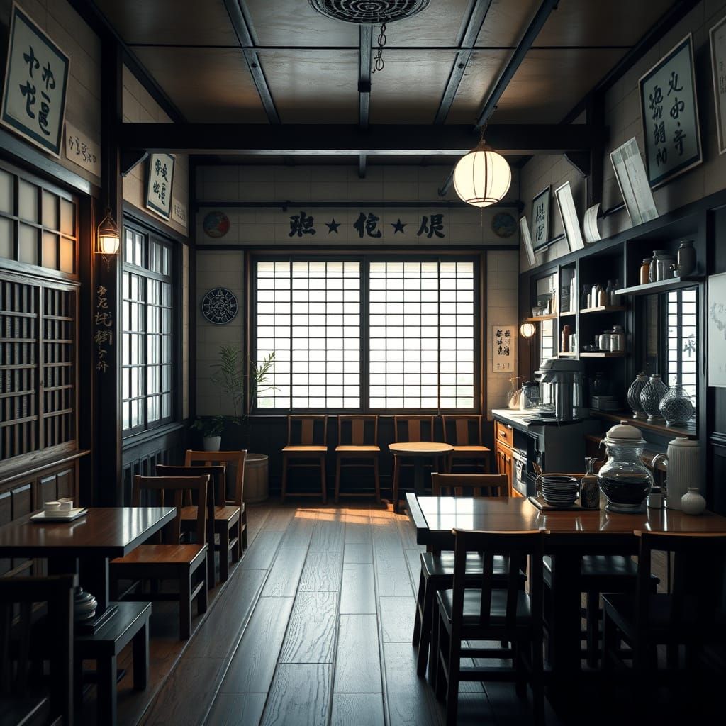 Realistic 3D Japanese Tea Shop Interior With Natural Light