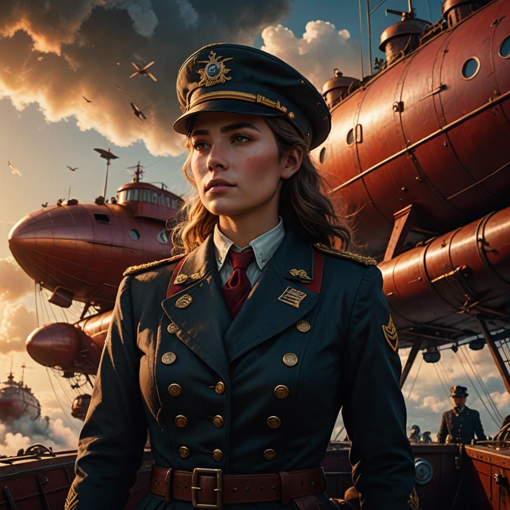 German Female Captain Nena Commands Troops from Red Zeppelin