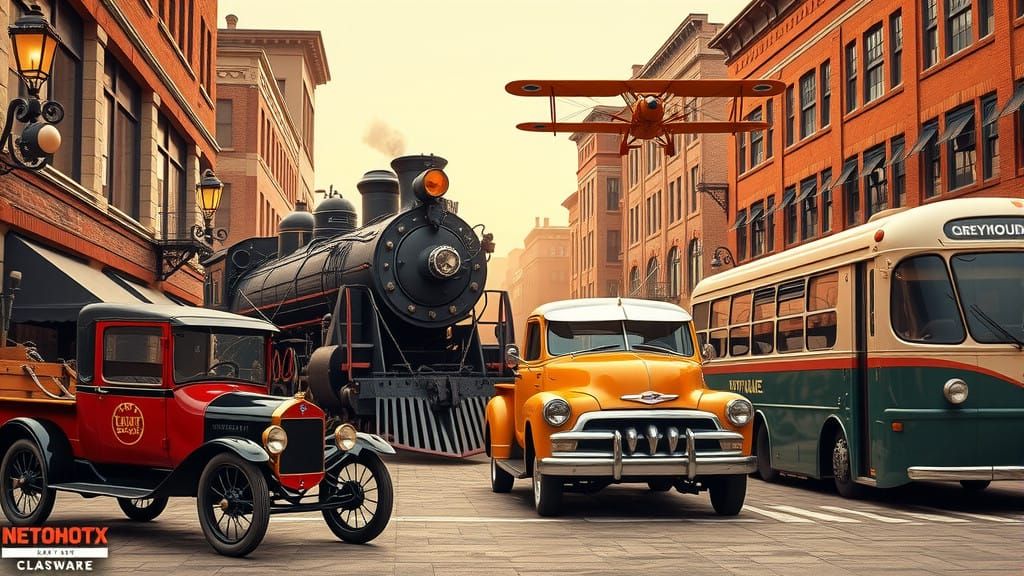 Classic Transportation Scene in a Vintage American Town
