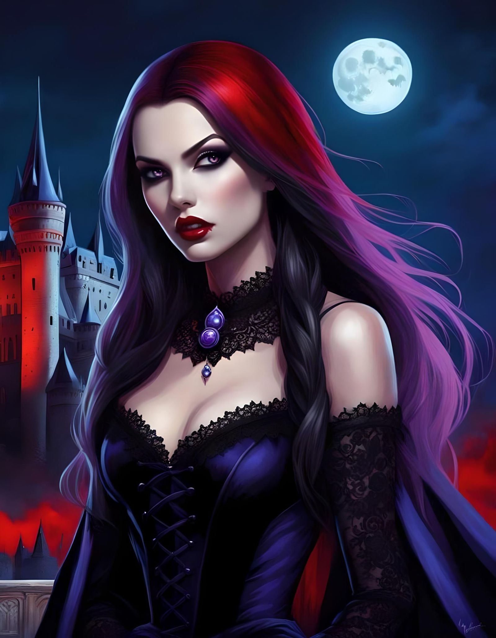 Gothic Vampire Woman Portrait with Castle