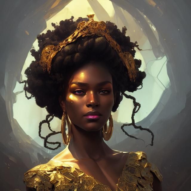 Black Gold Princess Portrait in Art Nouveau Style