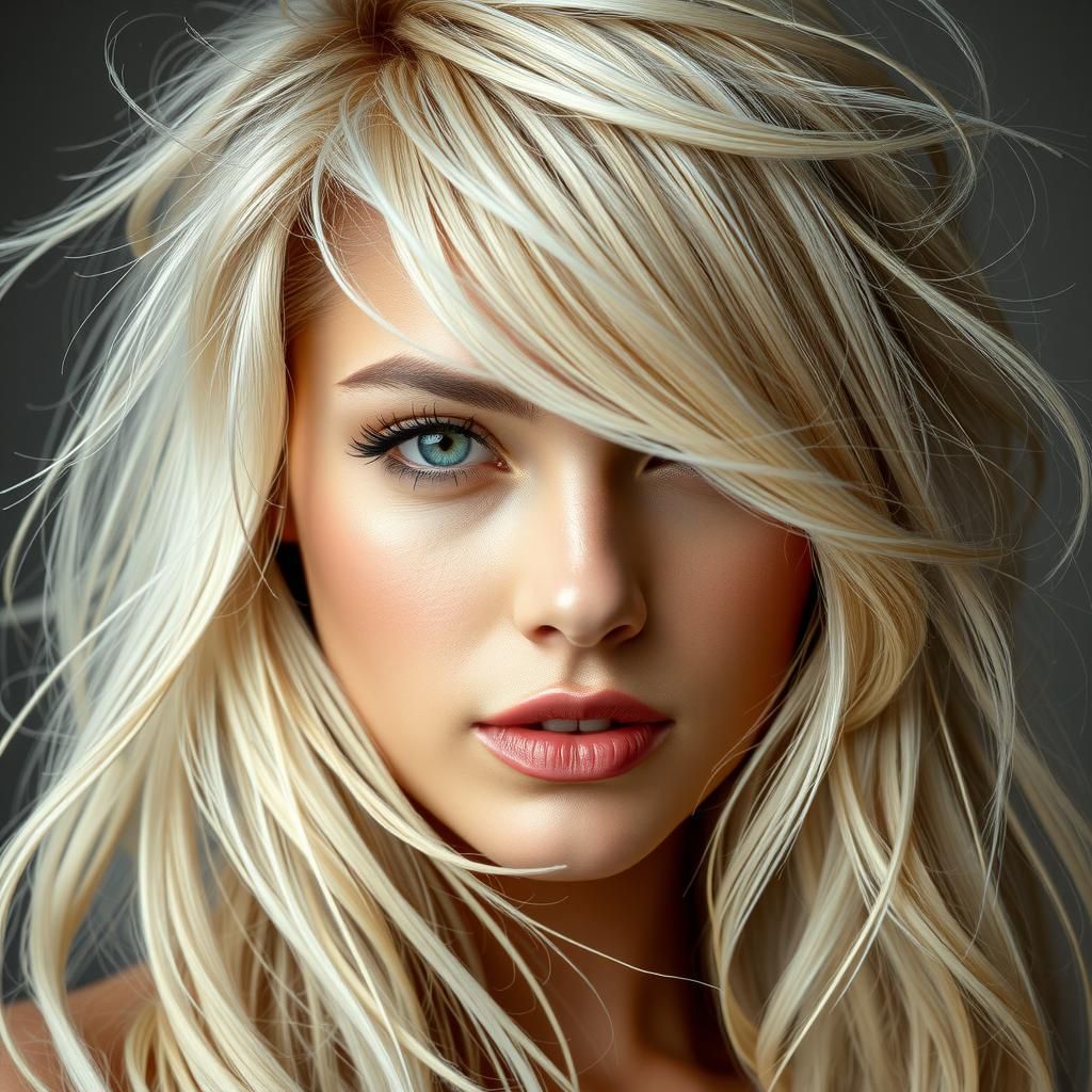 Stunning Woman with Long Platinum Hair, Headshot