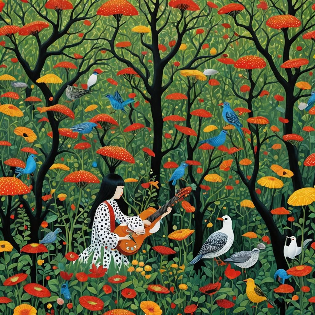 Ragtime Band in Magical Realism, Gouache Painting