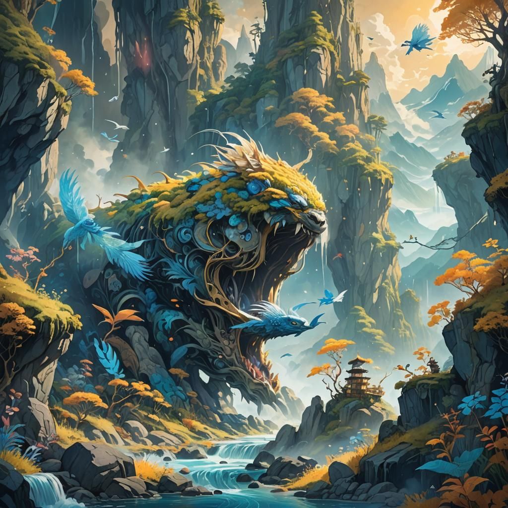 Surreal Fantasy Landscape Concept Art in Dreamlike Style