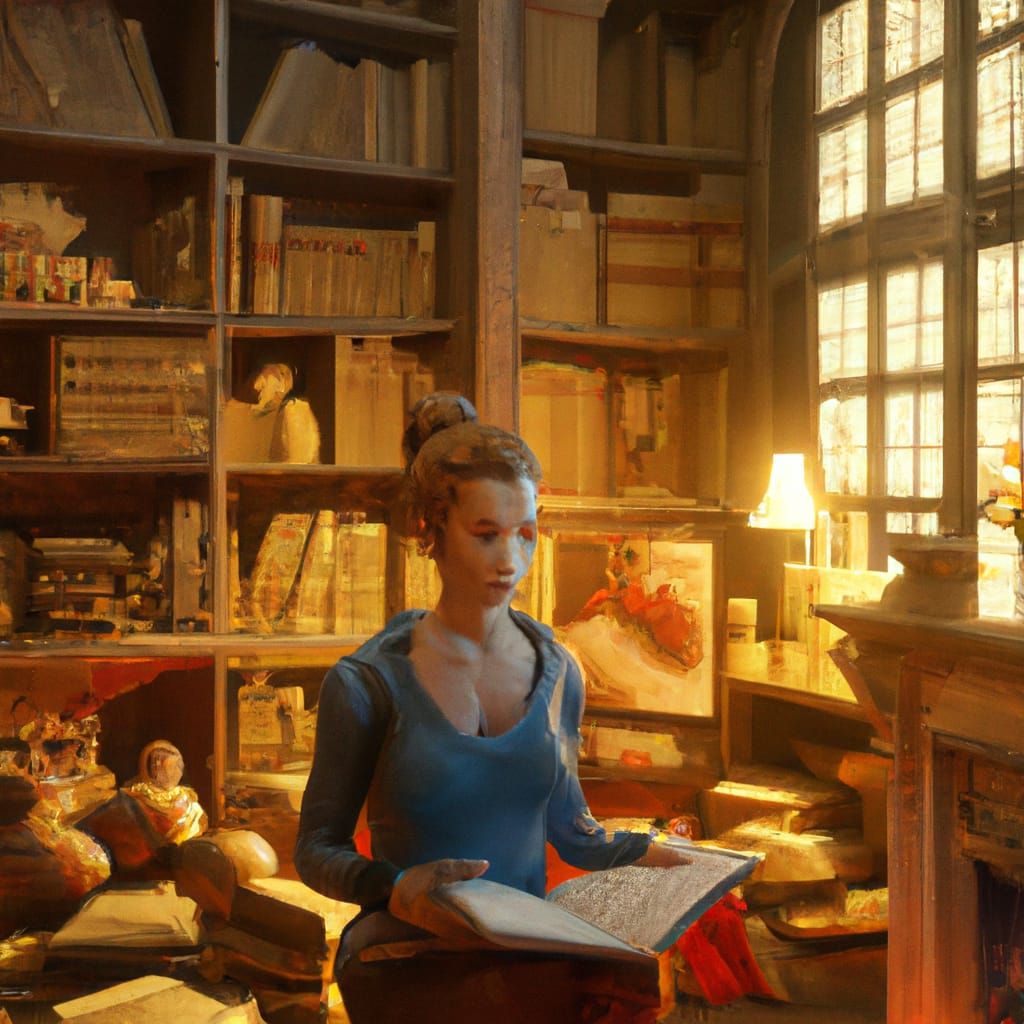 Cozy Portrait of Woman Reading by Fireplace