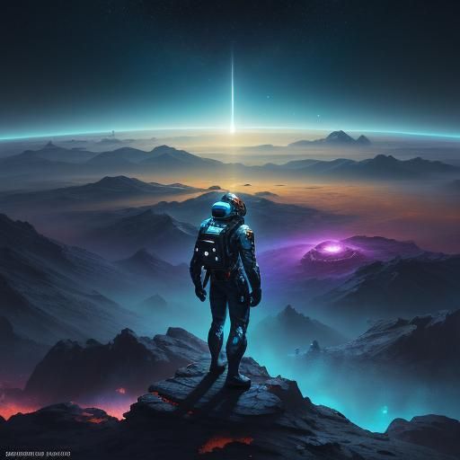 Astronaut on Distant Planet in Surreal Landscape